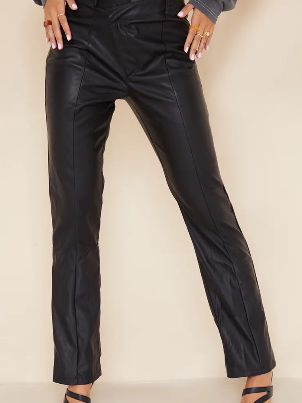 PrettyLittleThing
Faux Leather V Front Straight Leg Trousers